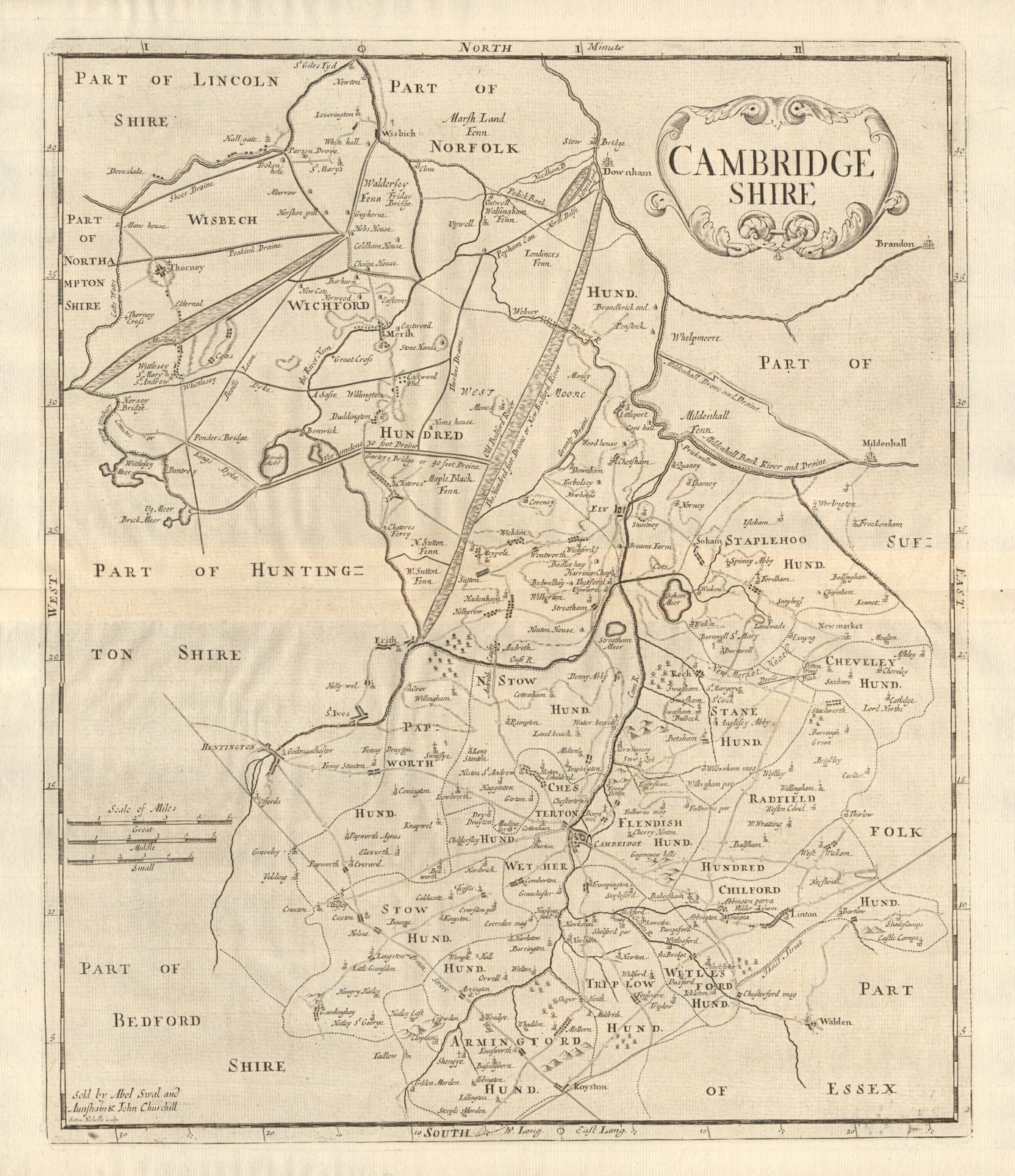 CAMBRIDGESHIRE. by ROBERT MORDEN from Camden's Britannia 1772 old antique map